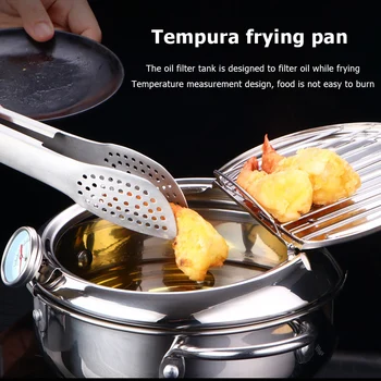 Jaapani Tempura Sügav Praadimine Pott koos Termomeetriga Kaas Köök Praepann Pan Temperatuuri Kontroll Praetud Cooking Tööriistad