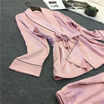 2021 Atlass-Siid Seksikas Pidžaama Komplekti Naiste Ülikond, Roosa Kodu Sleepwear Öö Pikk Varrukas Siserõivad 2tk Riided Pant