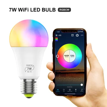 Hääljuhtimine 7W Intelligentne Pirn RGB WIFI Ühendus Värvi ja Heleduse Reguleeritav Lamp Toetada Alexa Google
