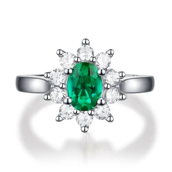 Päris Puhas Hõbe 925 Naiste Rõngad Kuju Lill Stiil 1 Karaat Kultiveerimismaterjali Emerald Unikaalne Disain Naiste Rõngad Ehted