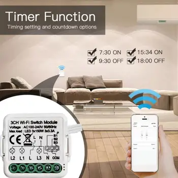 Uus Tuya Smart Mini 3 Smart Wifi Lüliti Moodul 3-Way Kontrolli Smart Home Interruptor Tööd Alexa Google ' i Kodu Smart Home