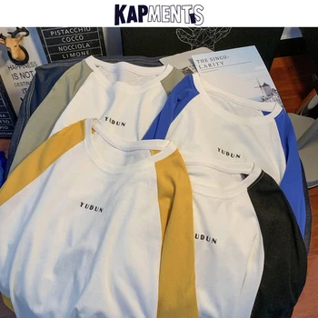 KAPMENTS Mehed Streetwear Segast Tahke T-särgid, Pikad Varrukad 2021 Mens Harajuku Puuvill Tshirts Paar korea Ülepaisutatud Riided