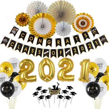 11Pcs 2021 Lõpetamist Teenetemärgi Gold Number Foolium Õhupallid Cupcake Toppers Klassi 2021 Banner Lõpetamist Pool Decor