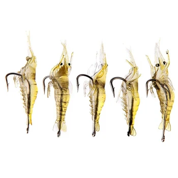 5 tükki 2g 4cm paindlik Super-kerge kujuline krevetid söödaks kala lõhn terav sööt konksu (Kollane)