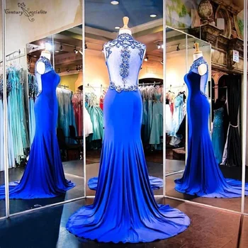 Kuninglik Sinine Merineitsi Õhtukleidid 2020 Rhinestone Kristall Pärlid Pikk Formaalne Pool, Hommikumantlid Prom Kleit Võistlused Kleit Rüü De Iltamat