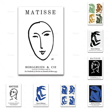 Referaat Henri Matisse Plakatid Nägu Line Siluett Õie Beež Seina Art Lõuend Maali Printimine Elutuba Home Decor