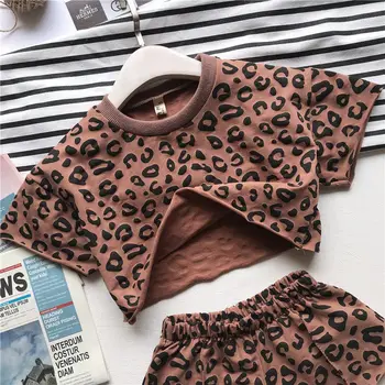 Tüdrukute Riided Komplekti Suvel Aktiivset stiili Baby Kids Riided Sobivad Lastele Leopard Print T-Särk +lühikesed Püksid 2tk Laste Riided