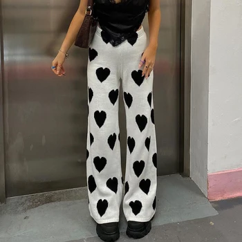 Mustast Prindi Koo Liiga Lai Jalg Püksid Naiste Mood Kõrge Vöökoht Kottis Y2k Sweatpants Valged Pükste Capri Streetwear