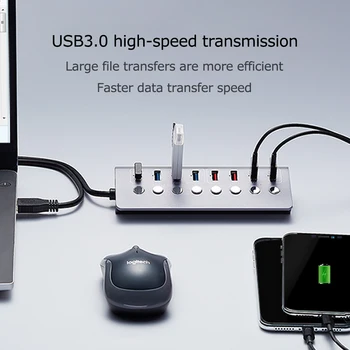 8-Port USB 3.0 Splitter, 4 Porti Sülearvuti Pikendatud USB HUB, 4 Porti, Kiire Laadimise Adapter Välise 12V 4A Toide