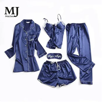 MJ025A Pits 5 Pic Silk Pijamas Mujer Öö Sobiks Satiin Pidžaamad Naiste Pajama Set Kigurumi Pidžaama Pyjama Femme Pesu Pijama