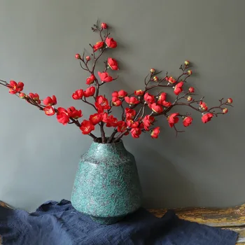 1 Tk mittekootud Kangast Punane Plum Blossom tehislilled Hiina Uue Aasta Kodu Poole Pulm DIY Teenetemärgi Võltsitud Taim