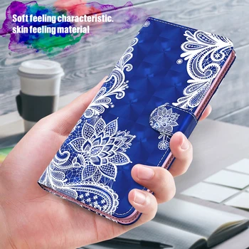 3D Lill Värvitud Nahast Flip Case For Huawei P30 Lite P40 Lite Y5P Y6P Y8P Y5 2019 P Smart 2020 2021 Kaardi Omanik Seista Kate