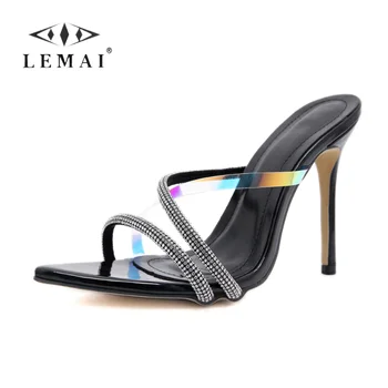 LEMAI Pikad Varba Rhinestone Super Kõrged Kontsad Uus Crystal Daamid Toasussid Sandaalid Elegantne Seksikas Pidu Club Must Sandaalid Naistele