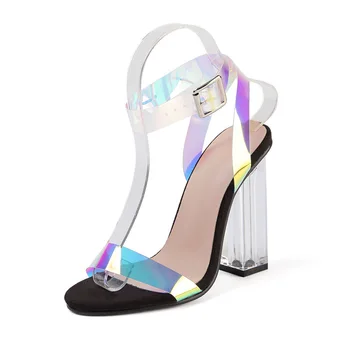 2021 suvel moe mugavad naiste sandaalid läbipaistev avatud varvas, üks-kujuline lukk vabaaja sandaalid seksikas paks kanna kõrge kontsaga kingi