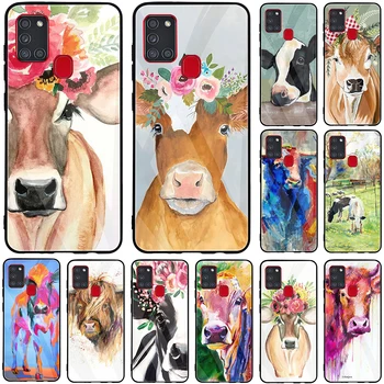 Samsung A10 A11 A20 A20E A21S A30 A31 A40 A41 A50 A51 A70 A71 A81 Loomade karja lehm akvarell Karastatud Klaasist Kate Tagasi