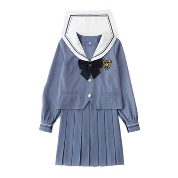 Sinine JK varustus Valge Kaela Mereväe Madrus Masti Jaapani Koolis Ühtne Tüdrukud Kleit Plisseeritud Seelik Vestidos Vintage Kleidid