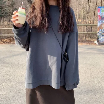 Puuvillane õhuke ümar kaelus kampsun naiste mood 2020 sügisel uue korea lahti õpilasele tahke värvi jope