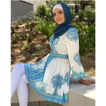 Dubai Vintage Print Tops Moslemi Naiste Pika Varrukaga Tuunika Tops Abaya Islami Araabia Seal Kaftan Pluus Etnilise Ramadan Eid Türgi Särk