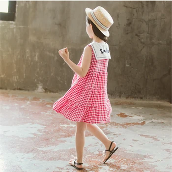 Tüdrukud Dress 2020. Aasta Uus Suvine Vabaaja Lapsed Kleidid Tüdruk Vabaaja Ruuduline Laste Printsess Riided Varrukateta Väikelapse Teen Kostüüm