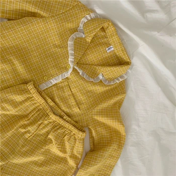 Sügis-talv pidžaama komplekt naiste ruuduline sleepwear pika varrukaga särk, püksid 2-osaline komplekt, kodu sobiks lounge kanda armas kodu riided
