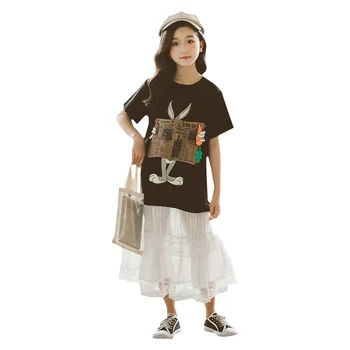 2020. aasta Suvel Pikk Stiilis Tüdrukud Dress Lapsed Sifonki ja Võre Segast Kleidid Armas Beebi Tüdrukud Dress Laste Vabaaja Kleidid