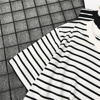 Naiste Lühikese Varrukaga T-Särk Classic Musta Valge Triibuline T-särk Naiste Lotendav T-särk Vabaaja Supi Tees Harajuku Tshirt