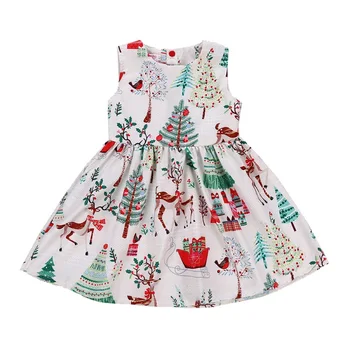 Suvel Vabaaja Mood Kleit Baby Girl Jõulud Trükkimine Varrukateta Printsess Kleit Lapsed Riided