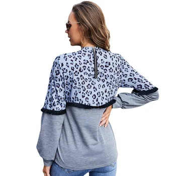 Naiste Leopardi Erisoodustuse Õmblemine Pika Varrukaga Pullover T-särk Naiste Kanda Befree Harajuku T-Särk Vintage Tops Kawaii Riided