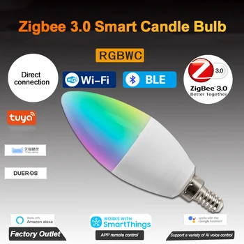 Kiire Kohaletoimetamine Zigbee Smart LED Küünal Lamp RGBCW Juhitava 5W Kohaldatakse Tuya Smart Elu Alexa Google ' i Kodu Assistent