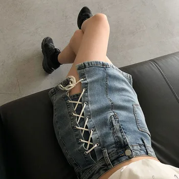Jeans Seelik Naised, Kellel On Juhtida String Püksid Sees Kõrge Vöökoht Mini Denim 2021 Suve Trend Korea Mood Daamid Elegantne Riided