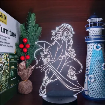 Anime Kimetsu No Yaiba Giyu Tomioka Joonis Kerged 3D Led Illusioon Nightlights Värvi muuta Lamp Home Decor