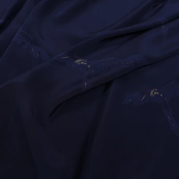 1 Meeter Tumesinine Linnud Suvel Lai Trükkimine Draped Silk Krepp De Chine Kleit Särk Riie