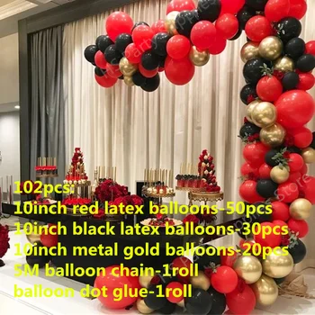 102pcs metallik kuld, punane, must lateks õhupalli arch 10inch kaasamine pulmi, sünnipäeva kaunistamiseks beebi dušš õhupalli garlan