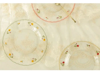 Prantsuse Romantiline Roosi Vintage Õie Värvi Sobitamise Klaasplaat Salat, Roog, Dim Sum Plaat Puu-Plaat