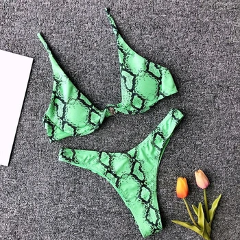 Naiste Sexy Brasiilia Micro Bikini Määrata Neoon Snakeskin Leoaprd Prindi Ujumistrikoo Push Up Underwire Kõrge Lõigatud Trikoo