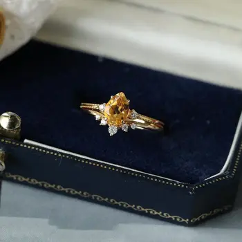 Originaalne disain looduslik tsitriin silver diamond avamine reguleeritav rõngas retro elegantne hele luksus võlu naine kullassepp