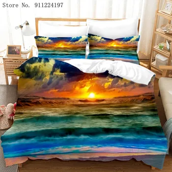 Sunset Värvilised Lained tekikott Komplekt 3D Trükitud Mere Rannas Trööstija 3tk Voodipesu Komplektid King Size Ühe Täielik Topelt Bedclothes
