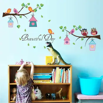 Multikas Loomade Värvilisi Linde Öökull Puu Haru DIY Eemaldatavad Seina Kleebised Home Decor Kids Room Lastetoa Seinamaaling Decal