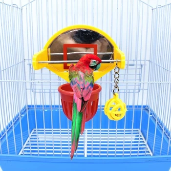 Naljakas Papagoi Birds Mänguasjad Mini Korvpalli Hoop Rekvisiidid Parakeet Bell Ball Närida Mänguasi W0YF