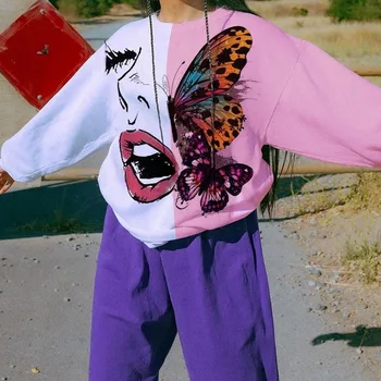 Roosa Tie-Dye Värviline Liblikas Trükitud Vintage Liiga Hupparit Naiste Dressipluus 2020. Aasta Sügisel Uus Pikad Varrukad Streetwear Tüdrukud