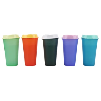 5 TK/Set 473ml Plastikust Korduvkasutatavad Värviga Külma Veega Tassi Kohvi Koos Kaanega Leibkonna Drinkware Köök Tooteid