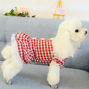 Suvel Seelikud Koera Lemmiklooma Seelik Pitsi Disain Hingav Õhuke Koer Mood Ruuduline Seelik Suveks koer kleit 2021 rüü été XS-XL