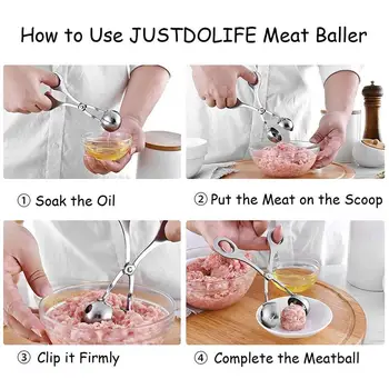 4TK/Set Loominguline Meatball Tegija Komplekt Roostevabast Terasest Meatball Lusikaga Liha Baller Koos Supi Lusikas Köök Vidin Liha Vahendid