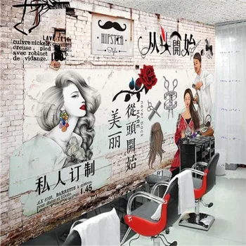Kohandatud Suurus Tekst, Logo Retro juuksur Brick Wall Background Seina Paber 3D Barber Shop Tööstus-Decor Seinamaaling Tapeet 3D