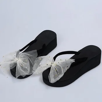 Suured bowknot sandaalid ja sussid naiste suvel 2021 uus paks-baseeruv mood kõik-mängu sussid ei libise rand kingad
