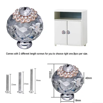 40MM Crystal Nupp Euroopa kaasaegse crystal mööbel käepide garderoob uksega dušš ruumi klaas sahtli käepide diamond pearl käepide