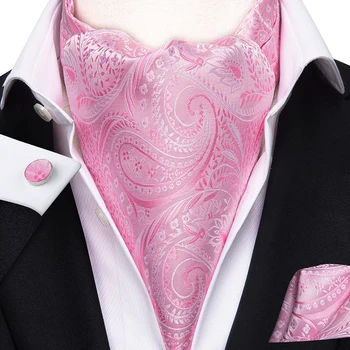 Luksuslik Roosa Paisley Silk Täiskasvanud Meeste Pulmapidu Ascot Cravat Tasku Square Cufflinks Set Meeste Vabaaja Cravat Lipsu Komplekt