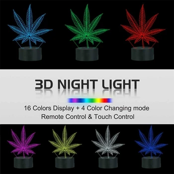 3D Öösel Tuled,Kanepi Lehed Illusioon Lamp, millel on puldiga 16 Värvi Muutmine,Laud Desk/Magamistuba Decor