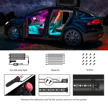 Interjöör Auto Tuled,12 LED Auto LED Valgus,Auto Led Salongi Valgustus, Bluetooth APP Kontroll,Multi DIY Värv Muusika