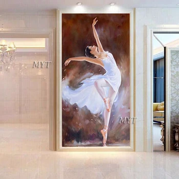 Tüdruk Kanda Valge Kleit Tantsu Kunsti Maali Lõuendile Akrüül Seina Art Modern Pilt Käsitsi Maalitud Kodu Decoracion eest elutuba